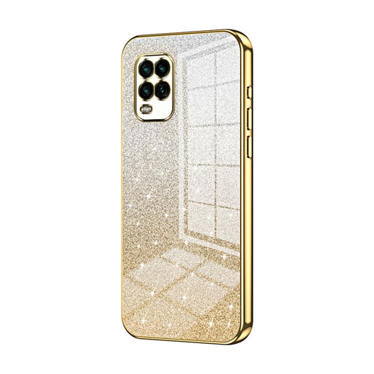 For Xiaomi Mi 10 Lite 5G Gradient Glitter Powder Electroplated Phone Case(Gold) - Xiaomi Cases by buy2fix | Online Shopping UK | buy2fix