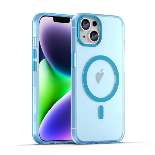 For iPhone 15 MagSafe Frosted Translucent TPU + PC Full Coverage Phone Case(Blue) - iPhone 15 Cases by buy2fix | Online Shopping UK | buy2fix