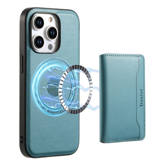 For iPhone 15 Pro Max Denior Cowhide Texture Leather MagSafe Detachable Wallet Phone Case(Blue) - iPhone 15 Pro Max Cases by Denior | Online Shopping UK | buy2fix