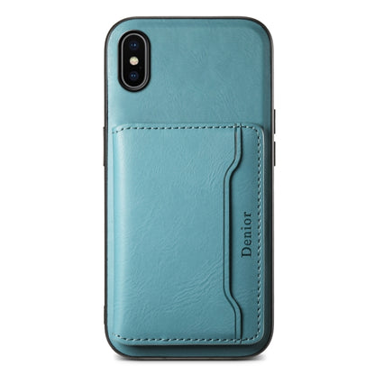 For iPhone X / XS Denior Cowhide Texture Leather MagSafe Detachable Wallet Phone Case(Blue) - More iPhone Cases by Denior | Online Shopping UK | buy2fix