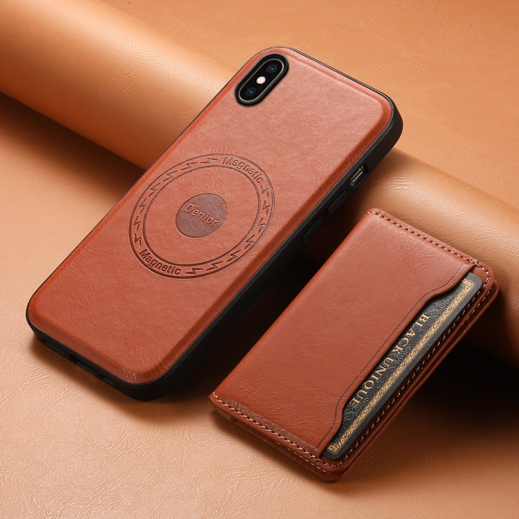 For iPhone XS Max Denior Cowhide Texture Leather MagSafe Detachable Wallet Phone Case(Brown) - More iPhone Cases by Denior | Online Shopping UK | buy2fix