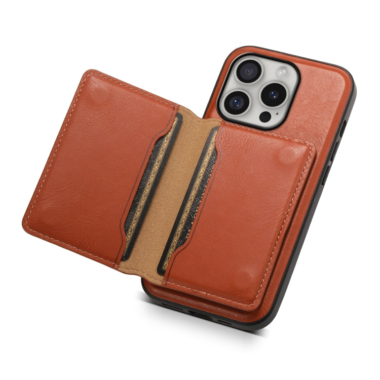 For iPhone 16 Pro Denior Cowhide Texture Leather MagSafe Detachable Wallet Phone Case(Brown) - iPhone 16 Pro Cases by Denior | Online Shopping UK | buy2fix