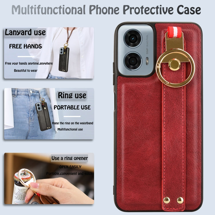 For Motorola Moto G Power 2024 Wristband Leather Back Phone Case(Red) - Motorola Cases by buy2fix | Online Shopping UK | buy2fix