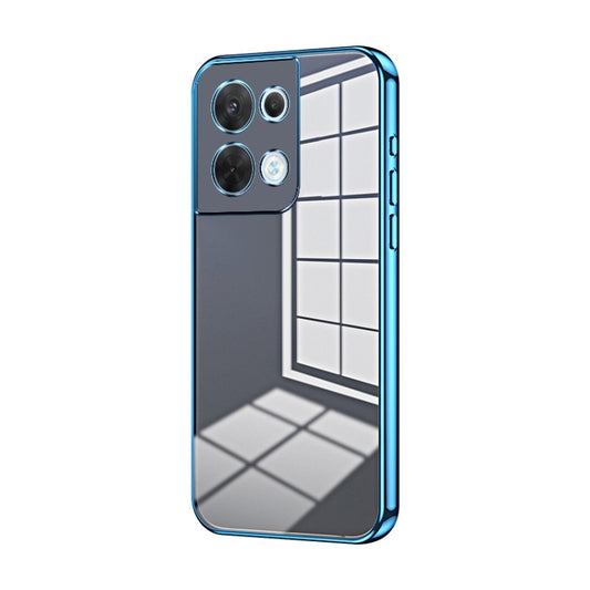 For OPPO Reno8 Transparent Plating Fine Hole Phone Case(Blue) - OPPO Cases by buy2fix | Online Shopping UK | buy2fix