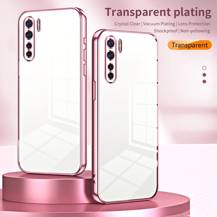 For OPPO Reno3 4G / F15 / A91 Transparent Plating Fine Hole Phone Case(Pink) - OPPO Cases by buy2fix | Online Shopping UK | buy2fix