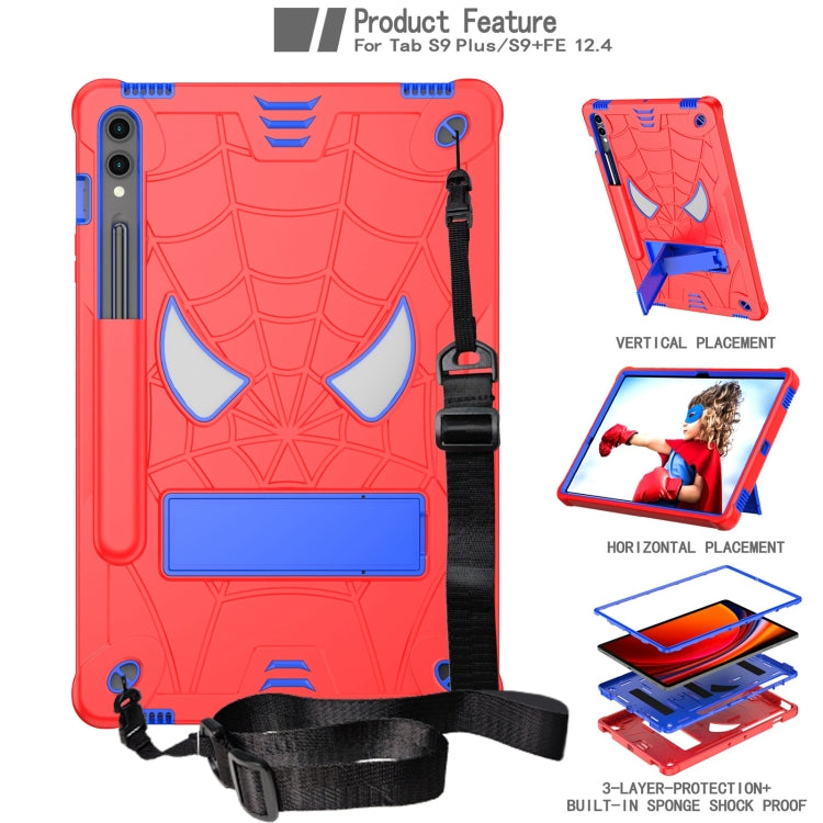 For Samsung Galaxy Tab S9 FE+ / S9+ Fold-Holder Spider Silicone Hybrid PC Tablet Case(Red Blue) - Galaxy Tab S9+ Cases by buy2fix | Online Shopping UK | buy2fix