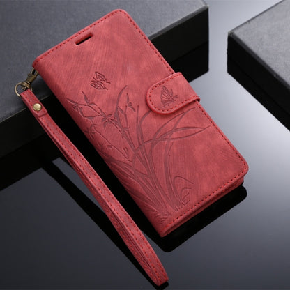 For Samsung Galaxy S24+ / S25+ 5G Orchid Butterfly Embossed Leather Phone Case(Red) - Galaxy S24+ 5G Cases by buy2fix | Online Shopping UK | buy2fix