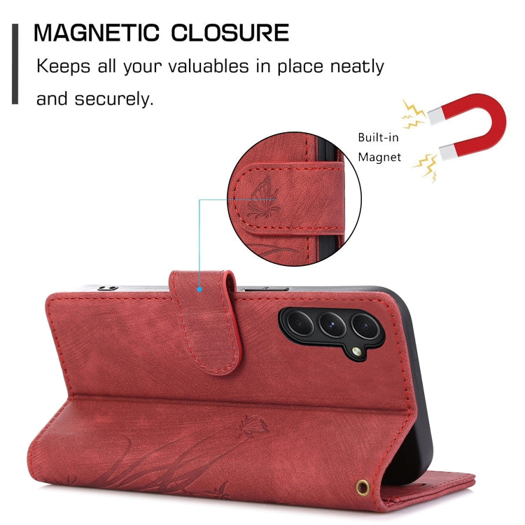 For Samsung Galaxy S24+ / S25+ 5G Orchid Butterfly Embossed Leather Phone Case(Red) - Galaxy S24+ 5G Cases by buy2fix | Online Shopping UK | buy2fix