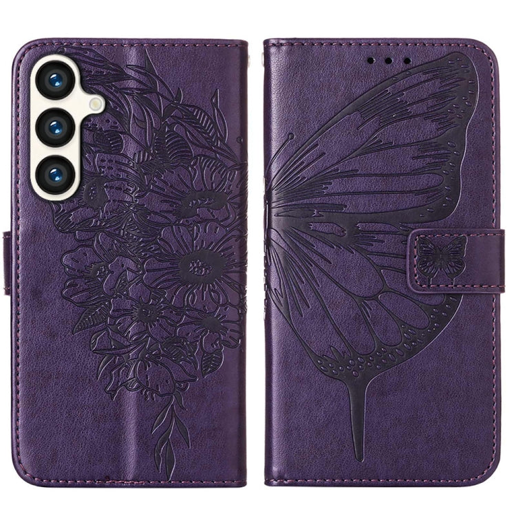 For Samsung Galaxy S24 5G Embossed Butterfly Leather Phone Case(Dark Purple) - Galaxy S24 5G Cases by buy2fix | Online Shopping UK | buy2fix