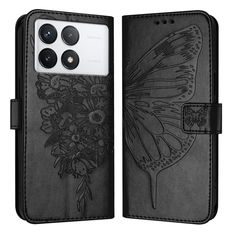 For Xiaomi Redmi K70 / K70 Pro Embossed Butterfly Leather Phone Case(Black) - K70 Cases by buy2fix | Online Shopping UK | buy2fix