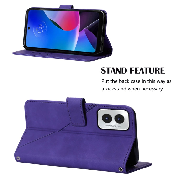 For Motorola Moto G Play 4G 2024 Crossbody 3D Embossed Flip Leather Phone Case(Purple) - Motorola Cases by buy2fix | Online Shopping UK | buy2fix