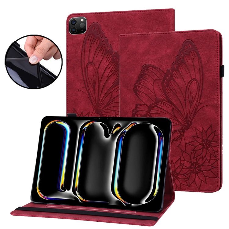 For iPad Pro 11 2024 Big Butterfly Embossed Leather Tablet Case(Red) - iPad Pro 11 2024 Cases by buy2fix | Online Shopping UK | buy2fix