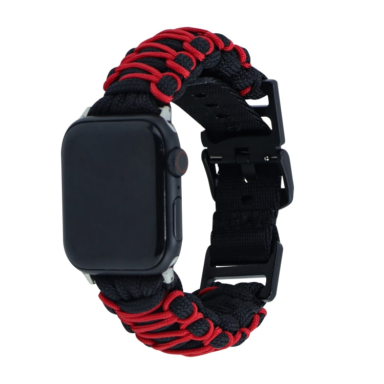 For Apple Watch Ultra 49mm Dual-layer Braided Paracord Buckle Watch Band(Black Red) - Watch Bands by buy2fix | Online Shopping UK | buy2fix