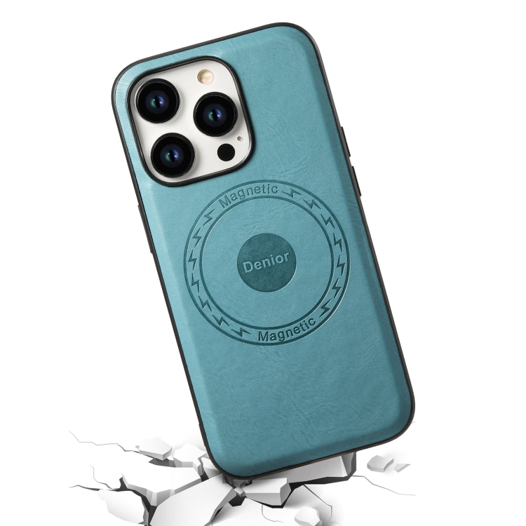 For iPhone 14/13 Denior Cowhide Texture Leather MagSafe Phone Case(Blue) - iPhone 14 Cases by Denior | Online Shopping UK | buy2fix