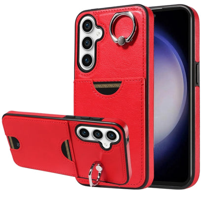 For Samsung Galaxy S23 FE 5G Calf Texture Card Slot Ring Holder Phone Case(Red) - Galaxy S23 FE 5G Cases by buy2fix | Online Shopping UK | buy2fix