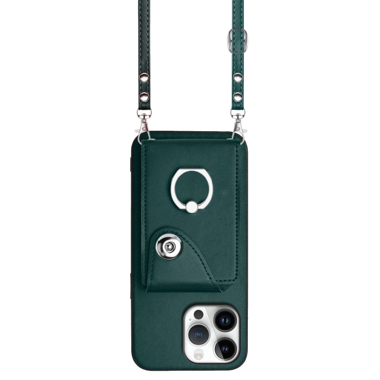 For iPhone 16 Pro Max Organ Card Bag Ring Holder Phone Case with Long Lanyard(Green) - iPhone 16 Pro Max Cases by buy2fix | Online Shopping UK | buy2fix