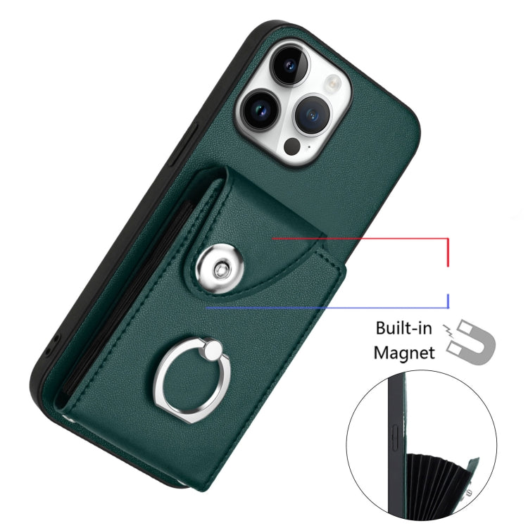 For iPhone 16 Pro Max Organ Card Bag Ring Holder Phone Case with Long Lanyard(Green) - iPhone 16 Pro Max Cases by buy2fix | Online Shopping UK | buy2fix