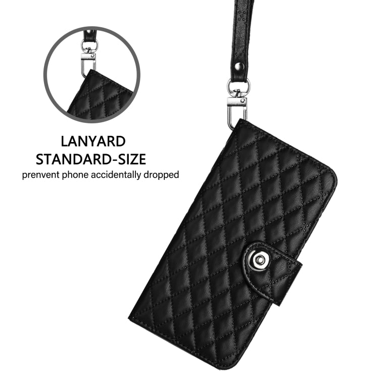 For iPhone 16 Pro Rhombic Texture Flip Leather Phone Case with Lanyard(Black) - iPhone 16 Pro Cases by buy2fix | Online Shopping UK | buy2fix