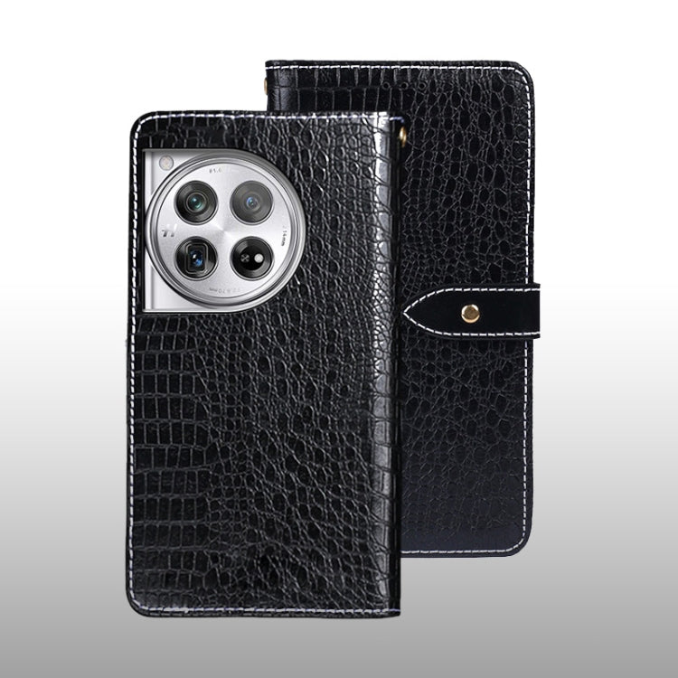 For OnePlus 12 idewei Crocodile Texture Leather Phone Case(Black) - OnePlus Cases by idewei | Online Shopping UK | buy2fix