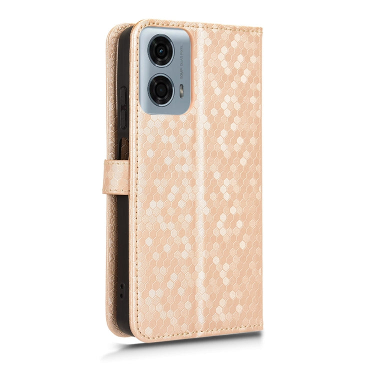 For Motorola Moto G Power 5G 2024 Honeycomb Dot Texture Leather Phone Case(Gold) - Motorola Cases by buy2fix | Online Shopping UK | buy2fix