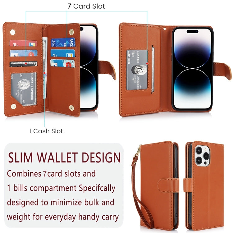 For iPhone 16 Pro Max Multi-Card Wallet RFID Leather Phone Case(Brown) - iPhone 16 Pro Max Cases by buy2fix | Online Shopping UK | buy2fix