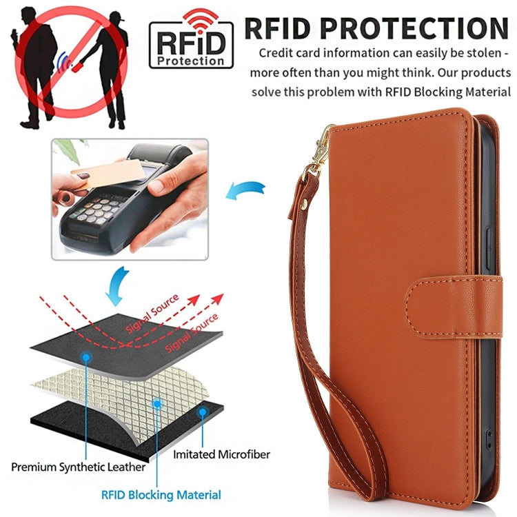 For iPhone 16 Multi-Card Wallet RFID Leather Phone Case(Brown) - iPhone 16 Cases by buy2fix | Online Shopping UK | buy2fix