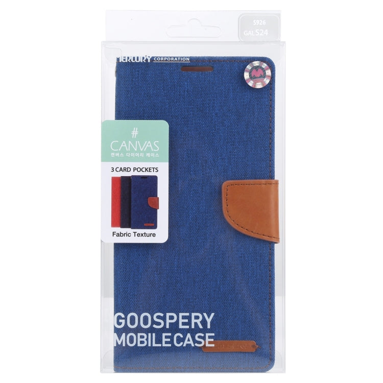 For Samsung Galaxy S24 5G GOOSPERY CANVAS DIARY Fabric Texture Flip Leather Phone Case(Blue) - Galaxy S24 5G Cases by GOOSPERY | Online Shopping UK | buy2fix