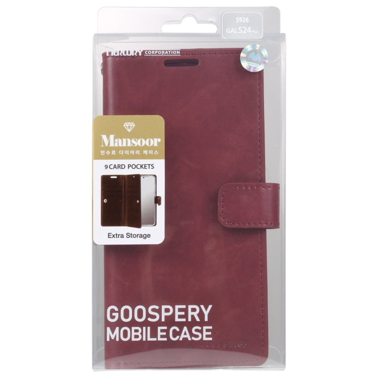 For Samsung Galaxy S24+ 5G GOOSPERY MANSOOR DIARY 9 Card Slots Leather Phone Case(Wine Red) - Galaxy S24+ 5G Cases by GOOSPERY | Online Shopping UK | buy2fix