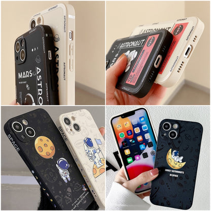 For iPhone 16 Pro Max Astronaut Pattern Silicone Straight Edge Phone Case(Mars Astronaut-Black) - iPhone 16 Pro Max Cases by buy2fix | Online Shopping UK | buy2fix