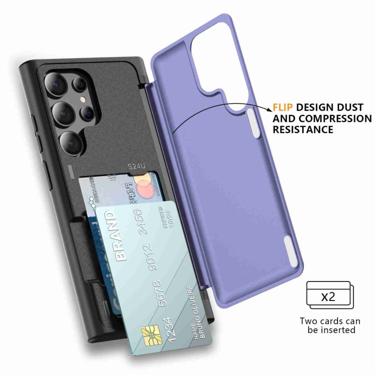 For Samsung Galaxy S22 Ultra 5G 3 in 1 Flip Holder Phone Case(Light Purple) - Galaxy S22 Ultra 5G Cases by buy2fix | Online Shopping UK | buy2fix