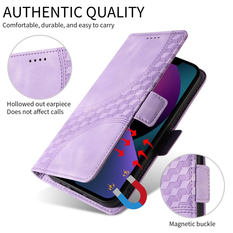 For iPhone 16 Pro Max Embossed Rhombus Starry Leather Phone Case(Purple) - iPhone 16 Pro Max Cases by buy2fix | Online Shopping UK | buy2fix