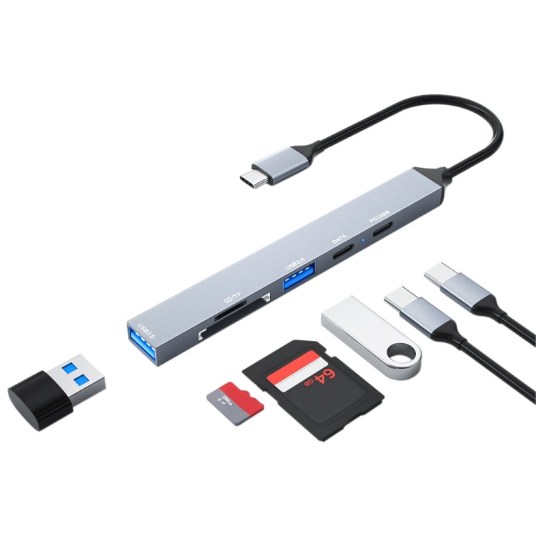 ADS-807 PD100 6 in 1 Type-C to PD100W + USB3.0 + USB2.0 + SD/TF HUB Docking Station(Space Grey) - USB HUB by buy2fix | Online Shopping UK | buy2fix