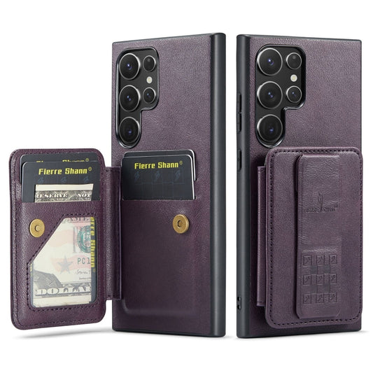 For Samsung Galaxy S24 Ultra 5G Fierre Shann Oil Wax Cow Leather Card Holder Back Phone Case(Purple) - Galaxy S24 Ultra 5G Cases by FIERRE SHANN | Online Shopping UK | buy2fix