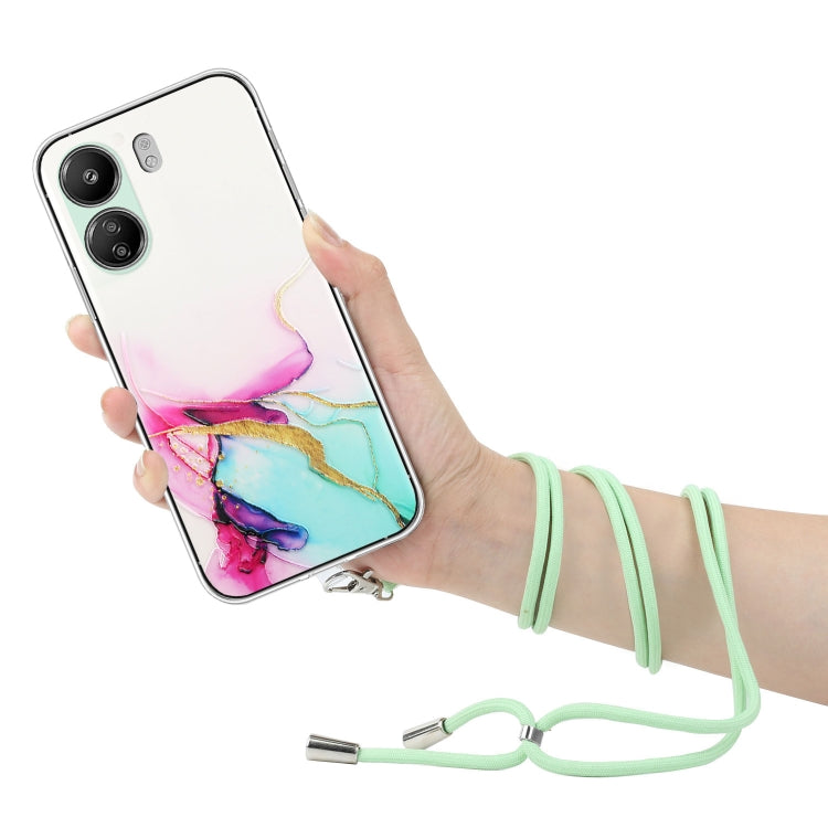 For Xiaomi Redmi 13C 4G / Poco C65 Hollow Marble Pattern TPU Phone Case with Neck Strap Rope(Green) - 13C Cases by buy2fix | Online Shopping UK | buy2fix