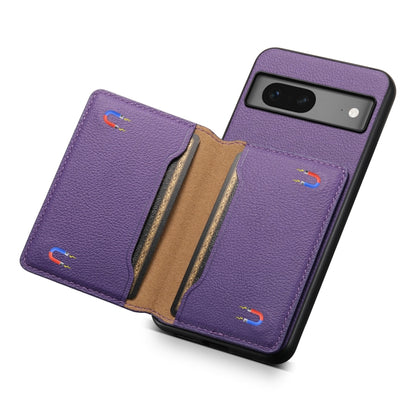 For Google Pixel 7 5G Calf Texture Card Bag Design Full Coverage Phone Case(Purple) - Google Cases by buy2fix | Online Shopping UK | buy2fix