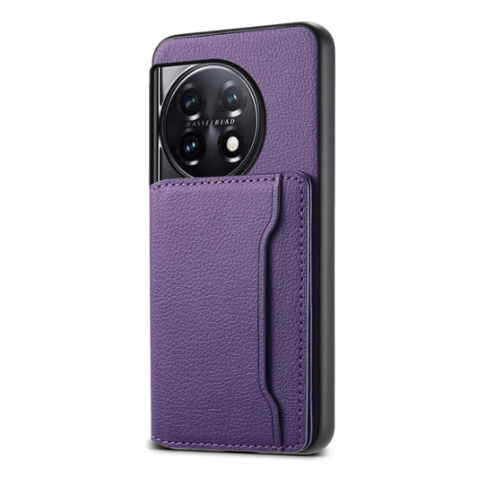 For OnePlus 11 Calf Texture Card Bag Design Full Coverage Phone Case(Purple) - OnePlus Cases by buy2fix | Online Shopping UK | buy2fix