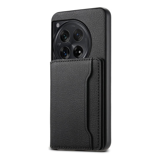 For OnePlus 12 Calf Texture Card Bag Design Full Coverage Phone Case(Black) - OnePlus Cases by buy2fix | Online Shopping UK | buy2fix