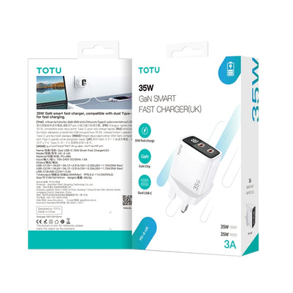 TOTU 35W GaN Dual USB-C/Type-C Smart Digital Display Charger, Plug:UK Plug(White) - USB Charger by TOTUDESIGN | Online Shopping UK | buy2fix