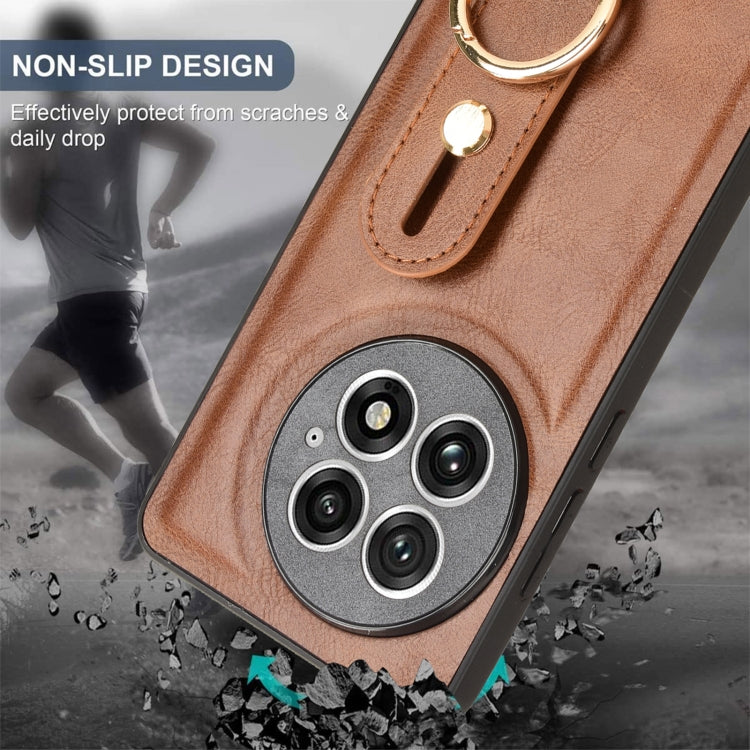 For OnePlus 13 Wristband Leather Back Phone Case(Brown) - OnePlus Cases by buy2fix | Online Shopping UK | buy2fix