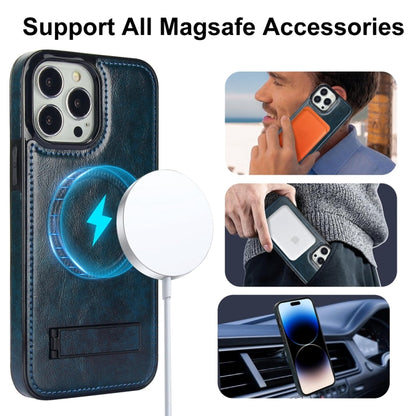 For iPhone 14 Pro Max Retro Leather Invisible Stand MagSafe Phone Case(Blue) - iPhone 14 Pro Max Cases by buy2fix | Online Shopping UK | buy2fix