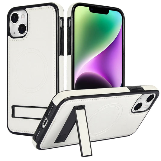 For iPhone 14 Plus Retro Leather Invisible Stand MagSafe Phone Case(White) - iPhone 14 Plus Cases by buy2fix | Online Shopping UK | buy2fix