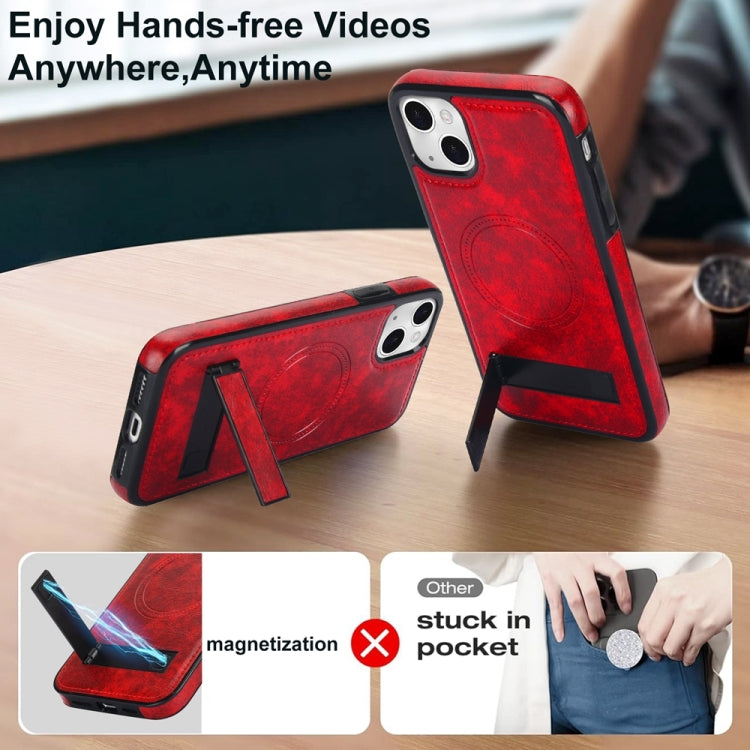 For iPhone 13 mini Retro Leather Invisible Stand MagSafe Phone Case(Red) - iPhone 13 mini Cases by buy2fix | Online Shopping UK | buy2fix