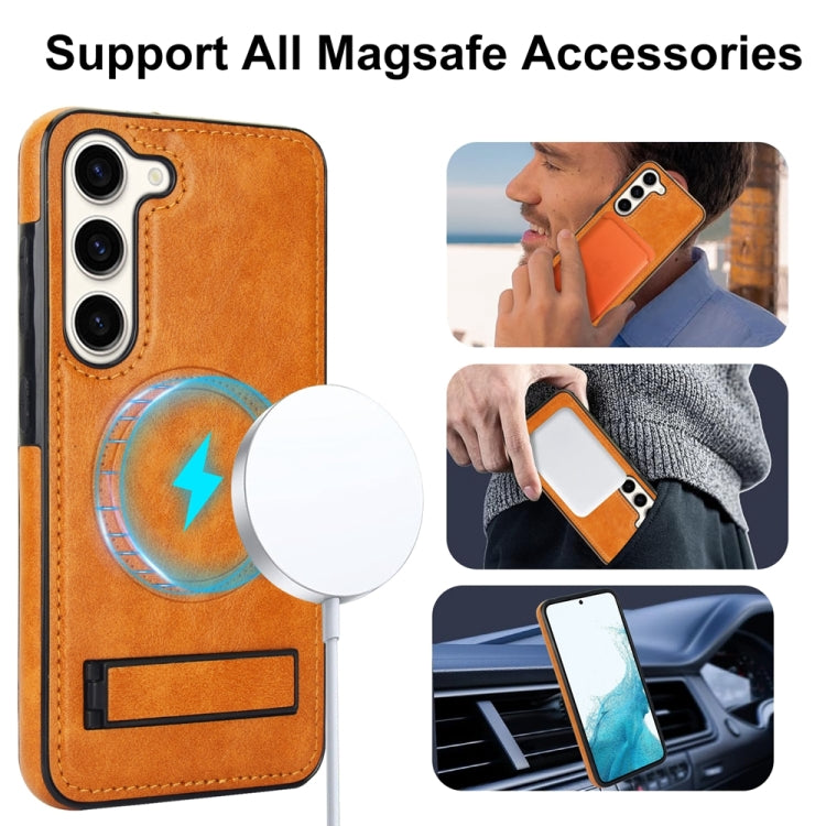 For Samsung Galaxy S23+ 5G Retro Leather Invisible Stand MagSafe Phone Case(Yellow) - Galaxy S23+ 5G Cases by buy2fix | Online Shopping UK | buy2fix
