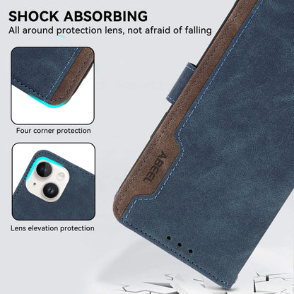 For iPhone 16 ABEEL Color Block Magnetic RFID Leather Phone Case(Blue-Brown) - iPhone 16 Cases by buy2fix | Online Shopping UK | buy2fix