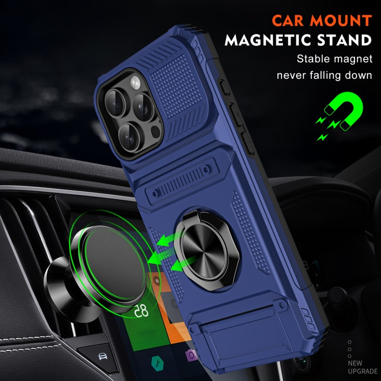 For iPhone 16 Plus TPU+PC Shockproof Card Phone Case with Metal Ring Holder(Blue) - iPhone 16 Plus Cases by buy2fix | Online Shopping UK | buy2fix