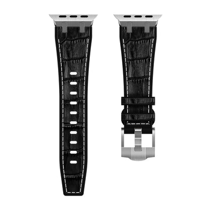 For Apple Watch Series 8 45mm Crocodile Texture Liquid Silicone Watch Band(Silver White Black) - Watch Bands by buy2fix | Online Shopping UK | buy2fix