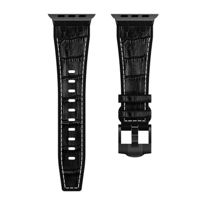 For Apple Watch SE 2022 44mm Crocodile Texture Liquid Silicone Watch Band(Black White Black) - Watch Bands by buy2fix | Online Shopping UK | buy2fix