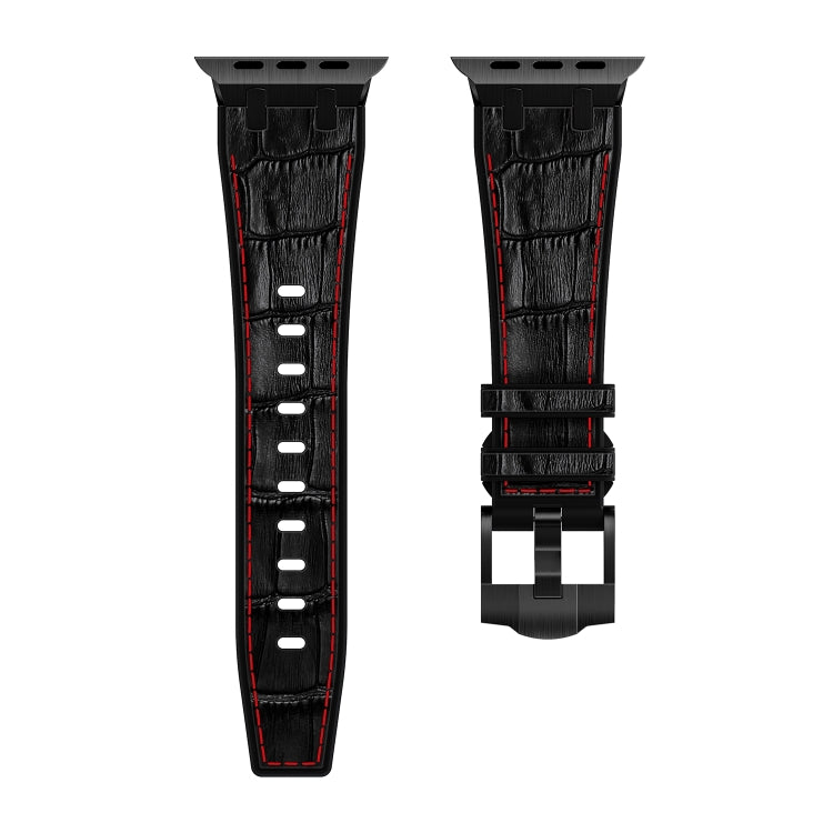 For Apple Watch Series 6 40mm Crocodile Texture Liquid Silicone Watch Band(Black Red Black) - Watch Bands by buy2fix | Online Shopping UK | buy2fix