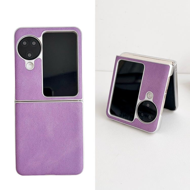 For OPPO Find N3 Flip Skin Feel Leather Texture Pearlescent Paint Shockproof Phone Case(Purple) - Find N3 Flip Cases by buy2fix | Online Shopping UK | buy2fix
