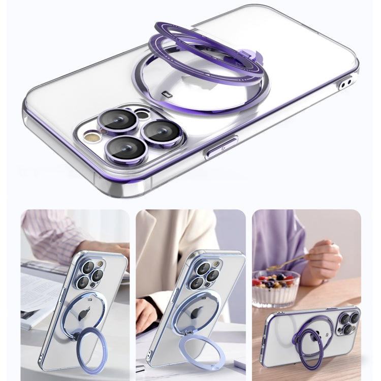 For iPhone 16 Electroplating MagSafe 360 Degree Rotation Holder Shockproof Phone Case(Dark Purple) - iPhone 16 Cases by buy2fix | Online Shopping UK | buy2fix